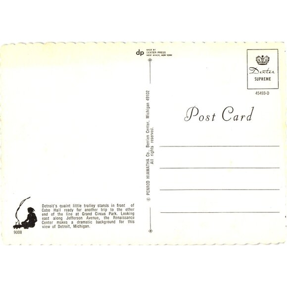 Vintage Detroit Jefferson Avenue Trolley Renaissance Center Postcard - Picture 2 of 2